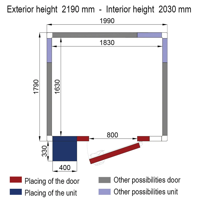 Kühlzelle ISO 80 mit Gruppe, Innendim. 1830 x 1630 x h2030mm (6,06m³) - WR-Z2020-SP8R