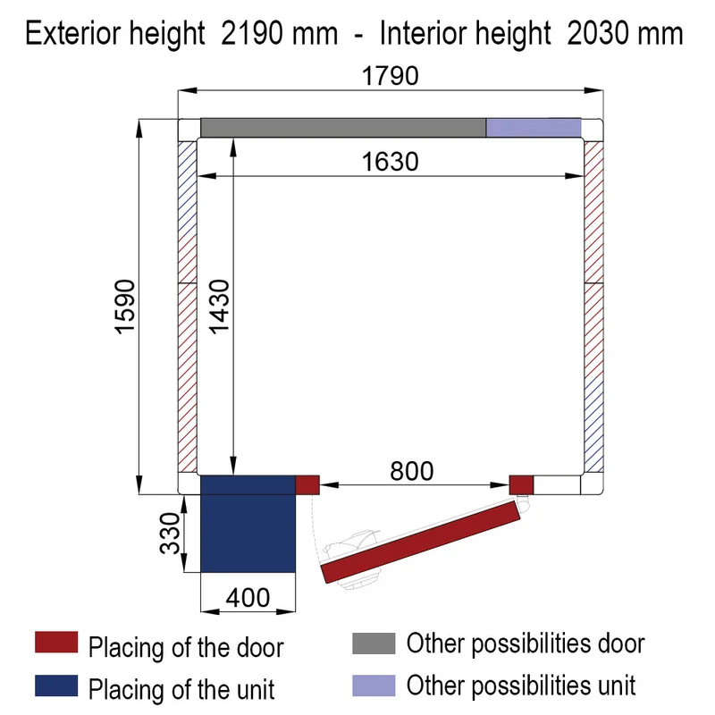 Kühlzelle ISO 80 mit Gruppe, Innendim. 1630 x 1430 x h2030mm (4,73m³) - WR-Z1916-SP8Q