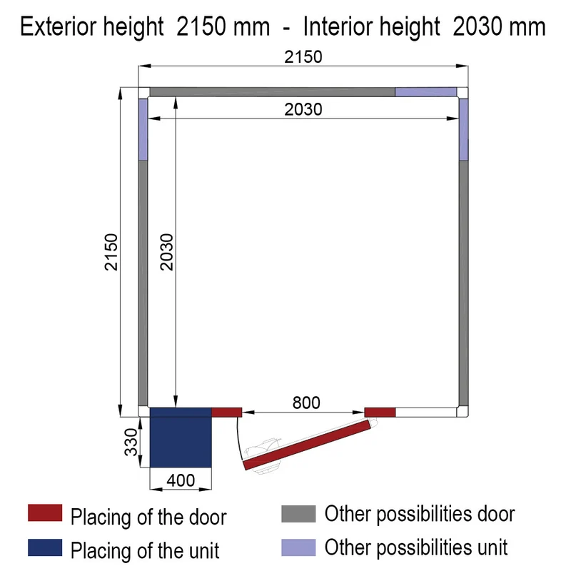 Kühlzelle ISO 60 mit Gruppe, Innendim. 2030 x 2030 x h2030mm (8,37m³ ) - WR-C2226-SP6D