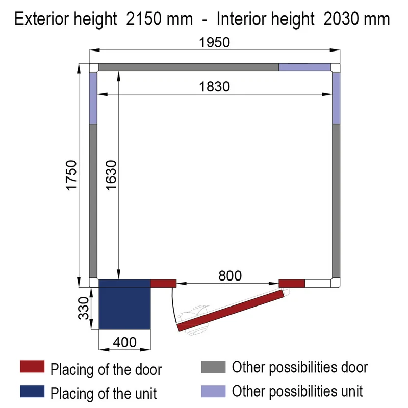 Kühlzelle ISO 60 mit Gruppe, Innendim. 1830 x 1630 xh 2030 mm (6,06 m³ ) - WR-C2020-SP6C