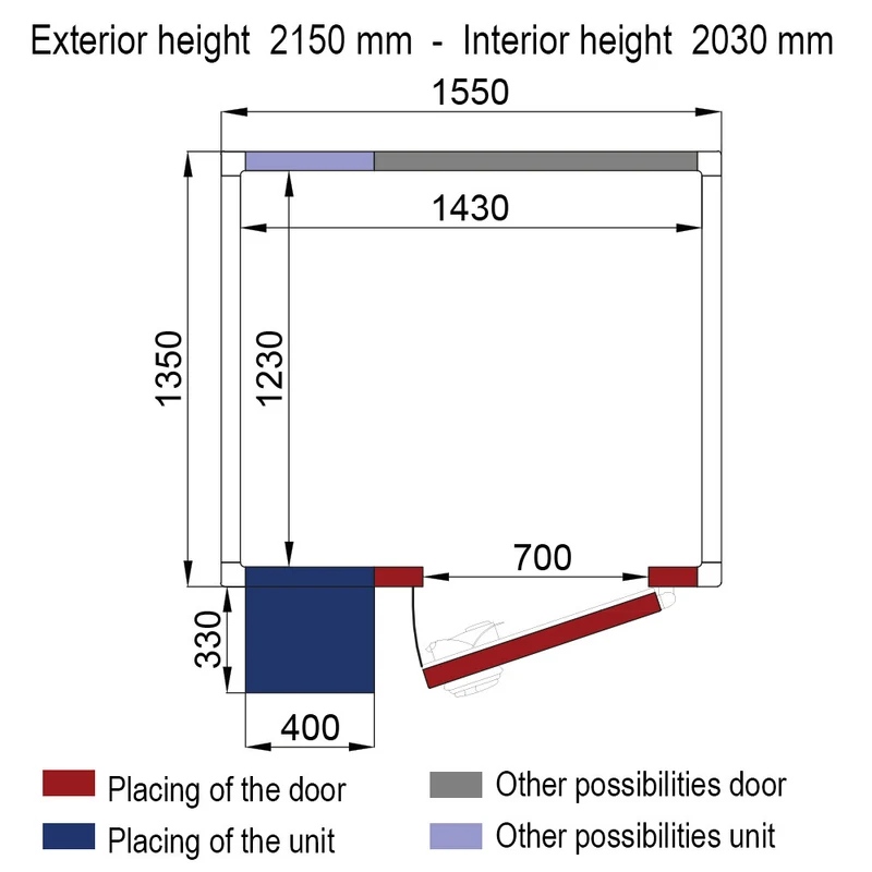 Kühlzelle ISO 60 mit Gruppe, Innendim. 1430 x 1230 xh 2030 mm (4,07 m³ ) - WR-C1714-SP6A