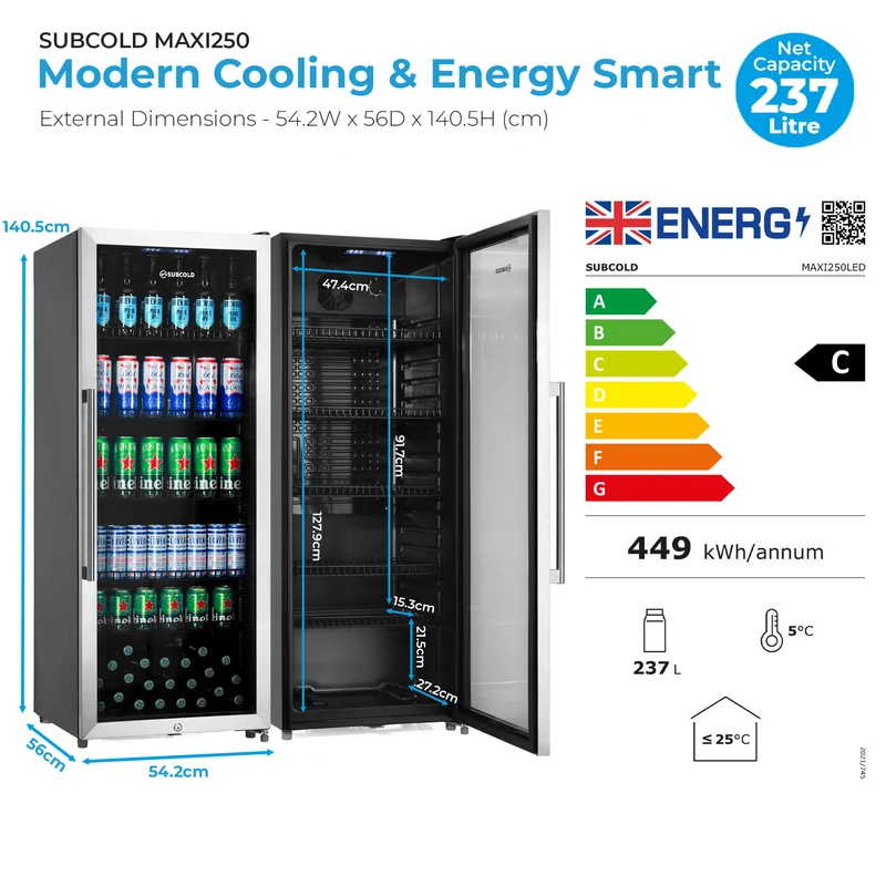 Subcold Maxi250 Tall Drinks Fridge Stainless Steel | Refurbished