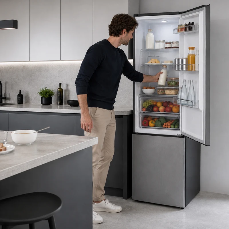 Heinner HC-HM313XWDE++ Koel-vriescombinatie met Waterdispenser – 313 L – Energieklasse E – Elektronische Bediening met Instelbare Thermostaat – LED-verlichting – Omkeerbare Deur – 5 Jaar Garantie