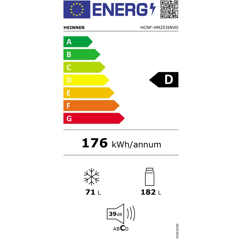 Heinner HCNF-HM253INVD Koel-vriescombinatie – 253 L – Total No Frost – Inverter Compressor – Energieklasse D – Elektronische Bediening met Instelbare Thermostaat – LED-verlichting – Wit – 5 Jaar Garantie