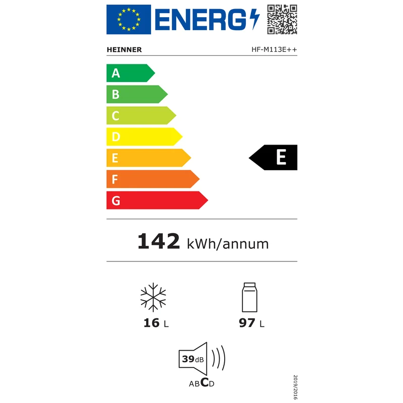 Heinner HF-M113E tafelmodel koelkast – 113 L – LED-verlichting – omkeerbare deur – wit – energielabel E