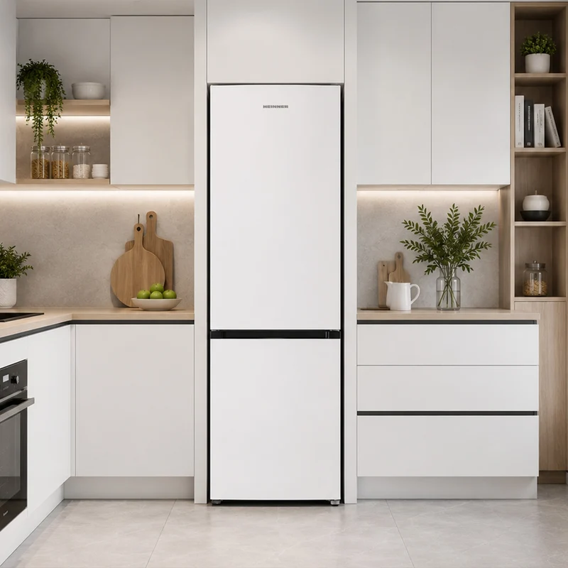 Heinner koel-vriescombinatie HCNF-HM326INVE 326 L – No Frost – Super Freezing – omkeerbare deur – wit – energielabel E