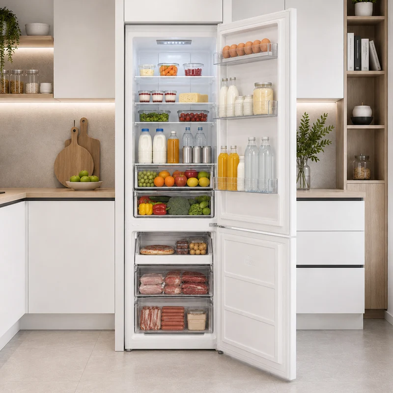 Heinner koel-vriescombinatie HCNF-HM326INVE 326 L – No Frost – Super Freezing – omkeerbare deur – wit – energielabel E