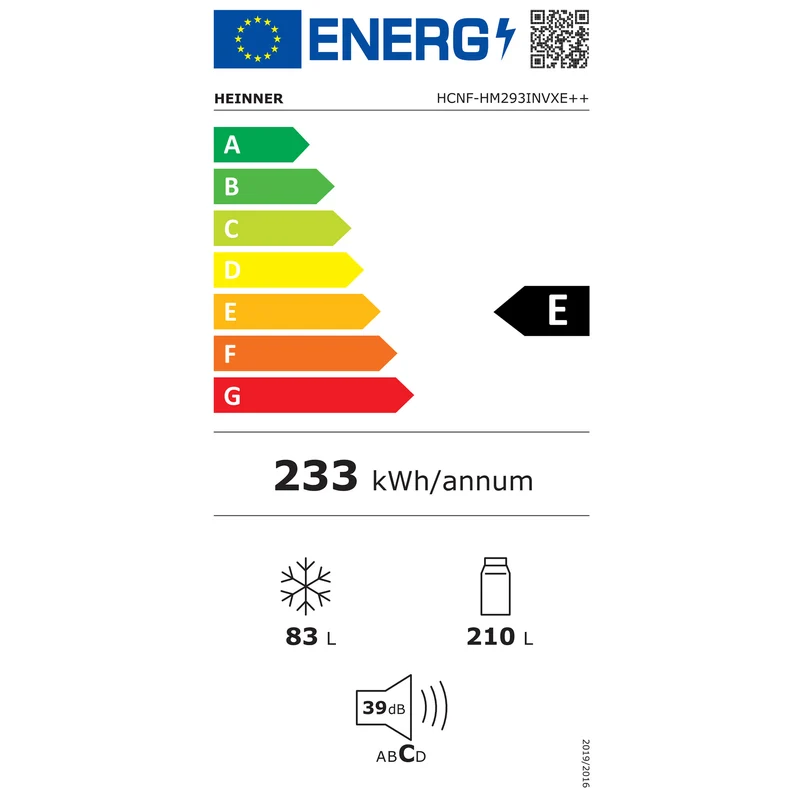Heinner koel-vriescombinatie HCNF-HM293INVXE 293 L – No Frost – Inverter – RVS – 5 jaar garantie