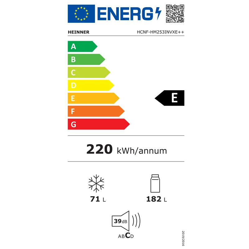 Heinner koel-vriescombinatie HCNF-HM253INVXE 253 L – No Frost – Inverter Motor – RVS – 5 jaar garantie