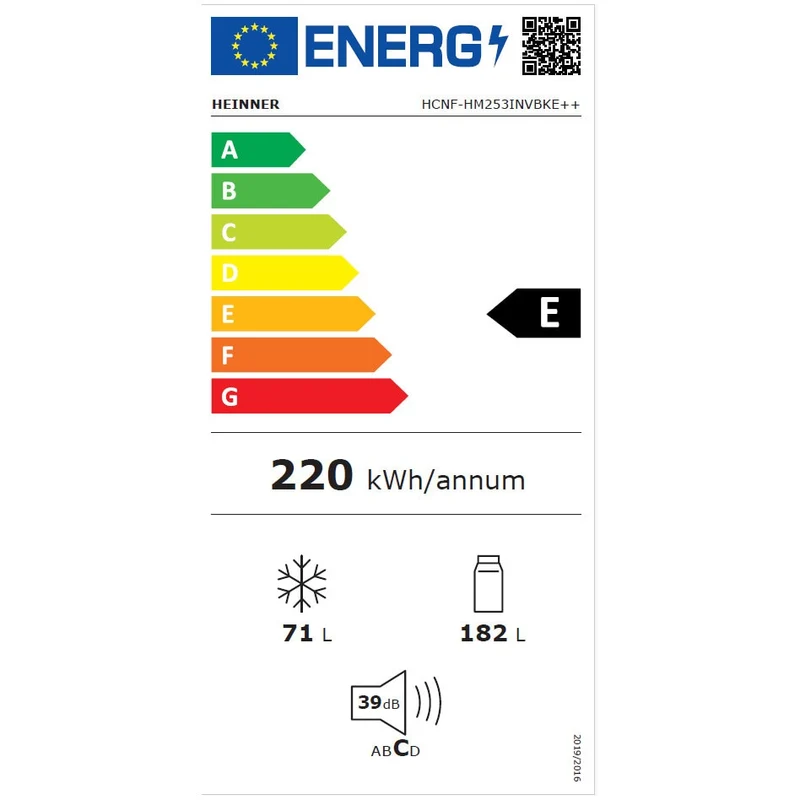Heinner koel-vriescombinatie HCNF-HM253INVBKE – Full No Frost – Inverter Compressor – Zwart