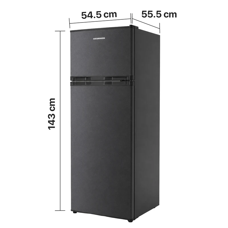 Heinner HF-H2206DGE++ Koel-vriescombinatie 206 L – Instelbare Thermostaat – LED-verlichting – Omkeerbare Deur – Antraciet