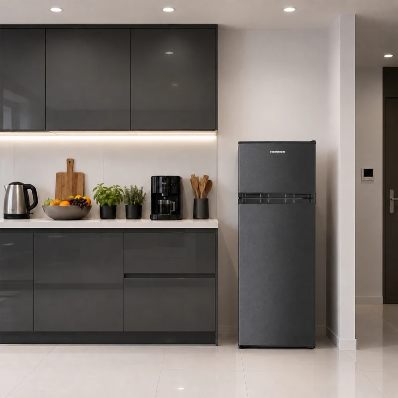 Heinner HF-H2206DGE++ Koel-vriescombinatie 206 L – Instelbare Thermostaat – LED-verlichting – Omkeerbare Deur – Antraciet