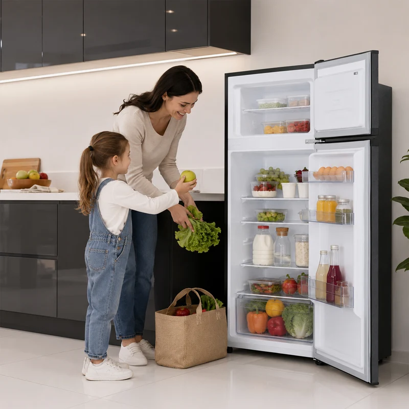 Heinner HF-H2206DGE++ Koel-vriescombinatie 206 L – Instelbare Thermostaat – LED-verlichting – Omkeerbare Deur – Antraciet