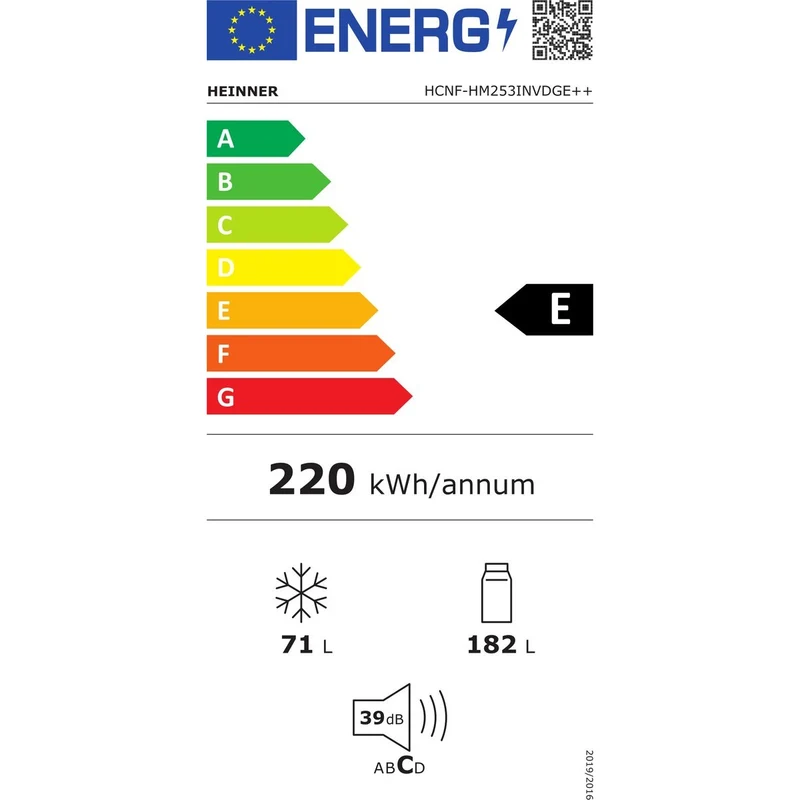 Heinner koel-vriescombinatie HCNF-HM253INVDGE – 253 liter – No Frost – energielabel E – antraciet