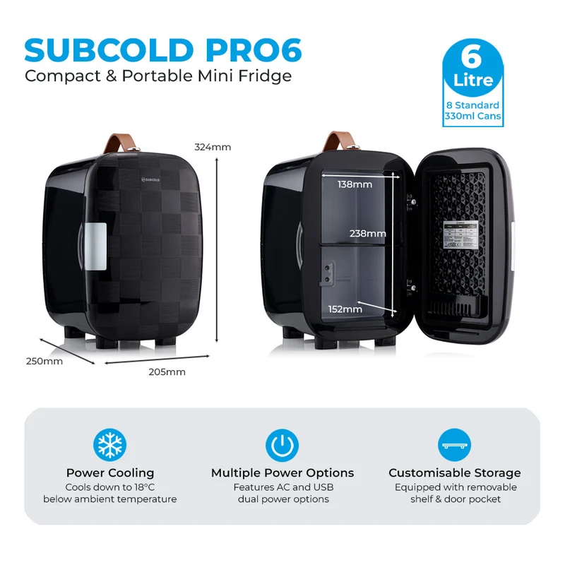 Pro 6L Cheq Mini Fridge - Black | Refurbished