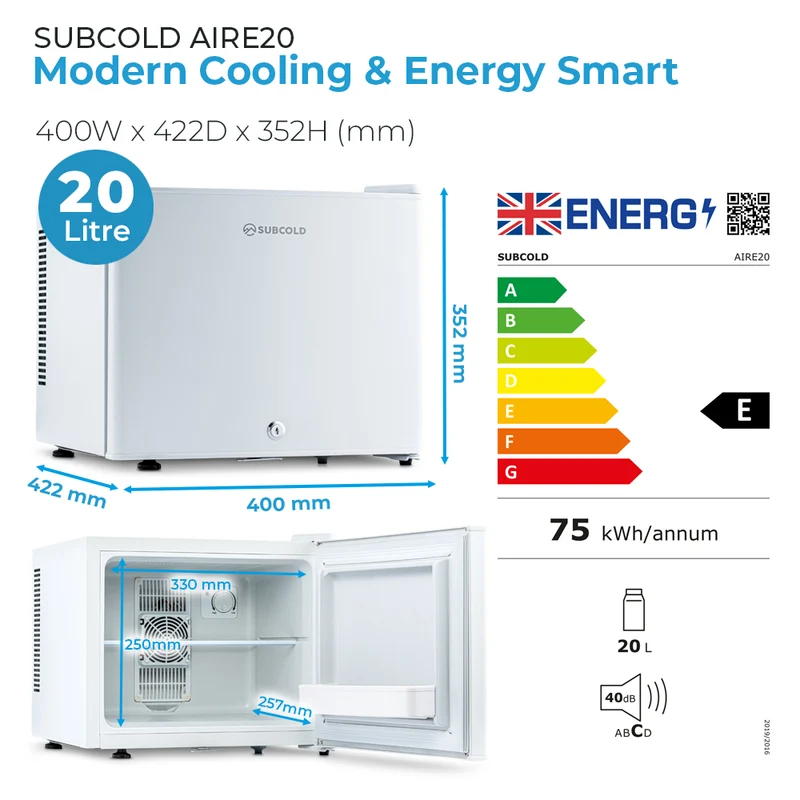 Subcold Aire20 LED Mini Fridge - White | Refurbished