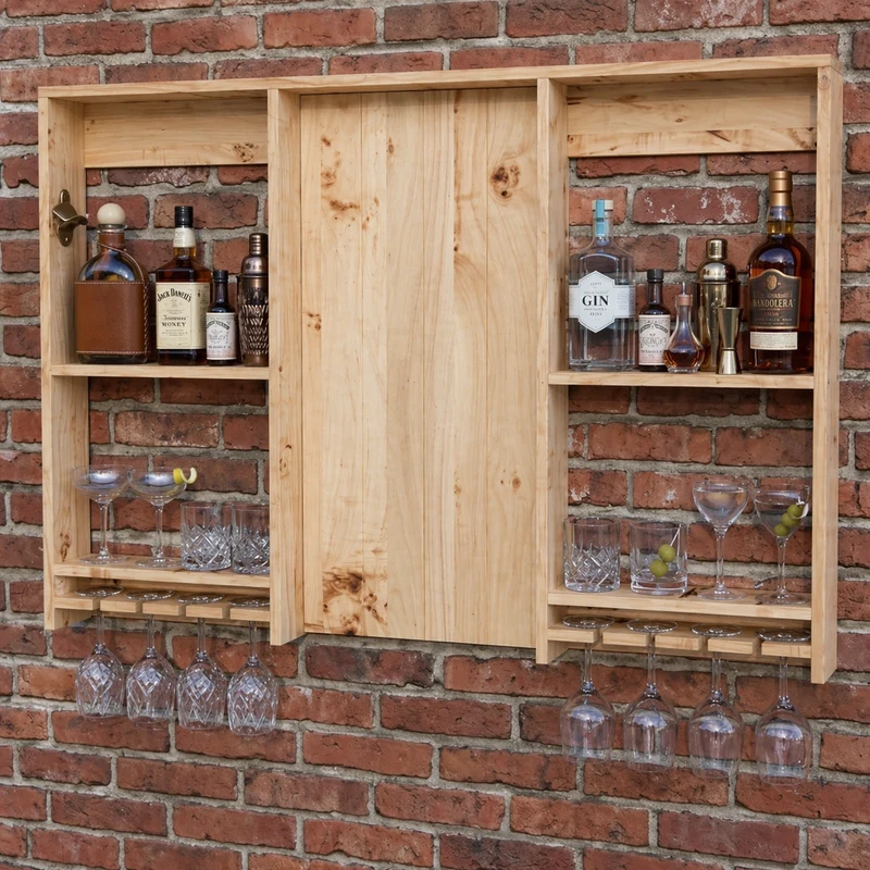 Large Rustic Wooden Bar Shelving Unit for Garden Pub & Pub Shed