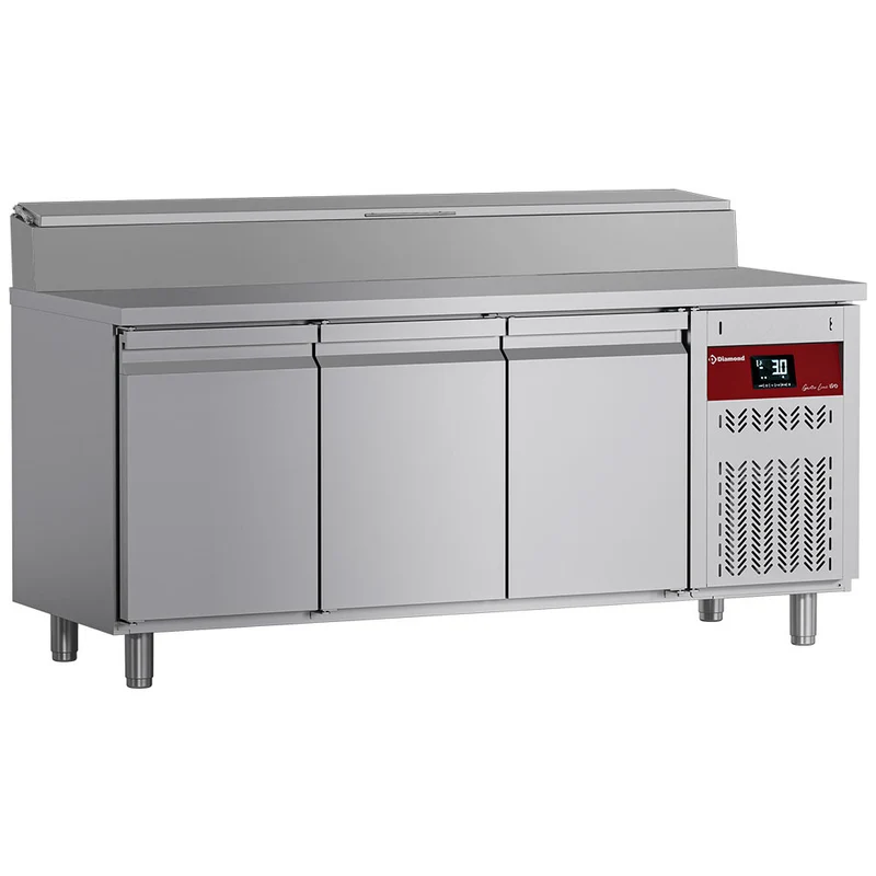 Umluft -Kühltisch, 3 Türen GN 1/1, 405 Lit.& Kühleinheit 10x GN1/4 - DTS-7/P9H2