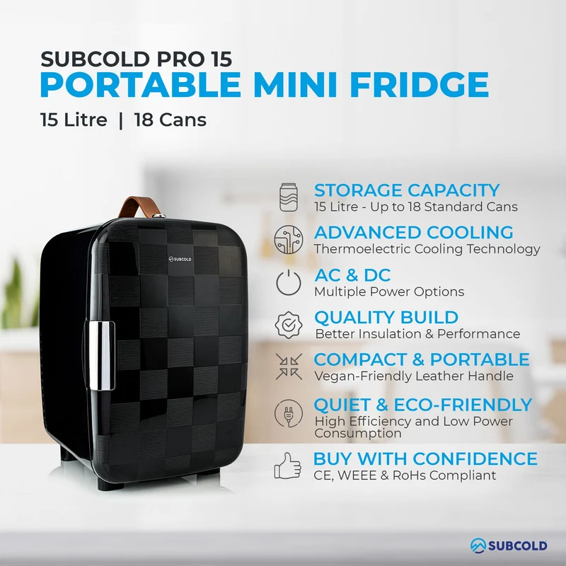 Pro 15L Mini Fridge - Cheq Black | Refurbished