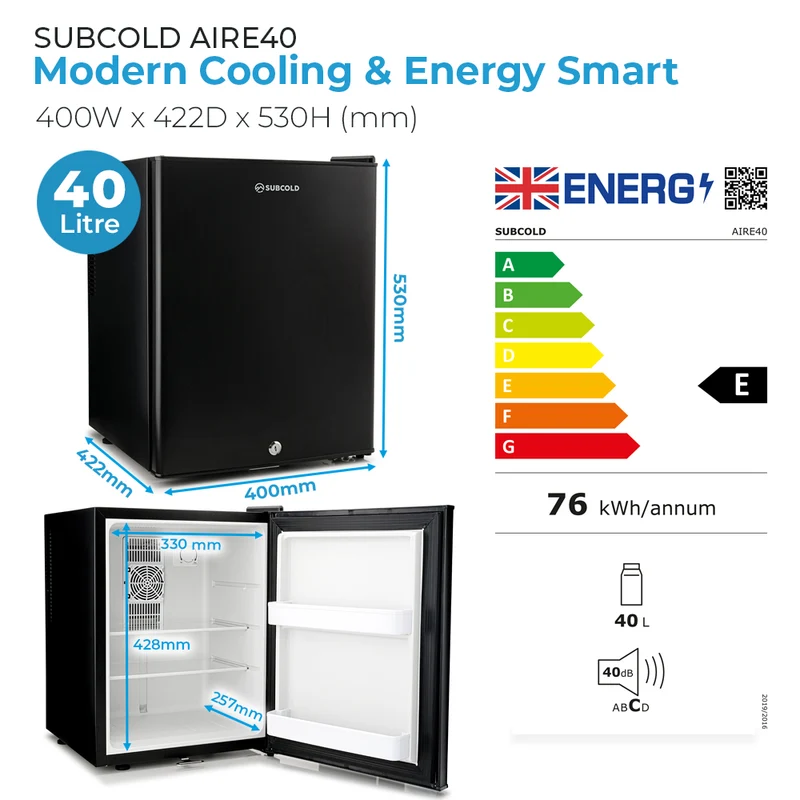 Subcold Aire40 LED Mini Fridge - Black | Refurbished