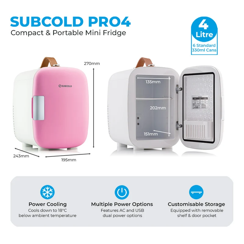 Pro 4L Mini Fridge - Pink | Refurbished