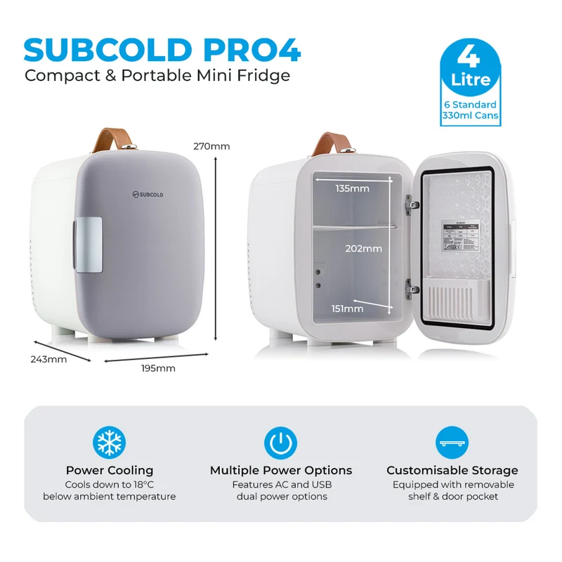 Pro 4L Mini Fridge - Grey | Refurbished