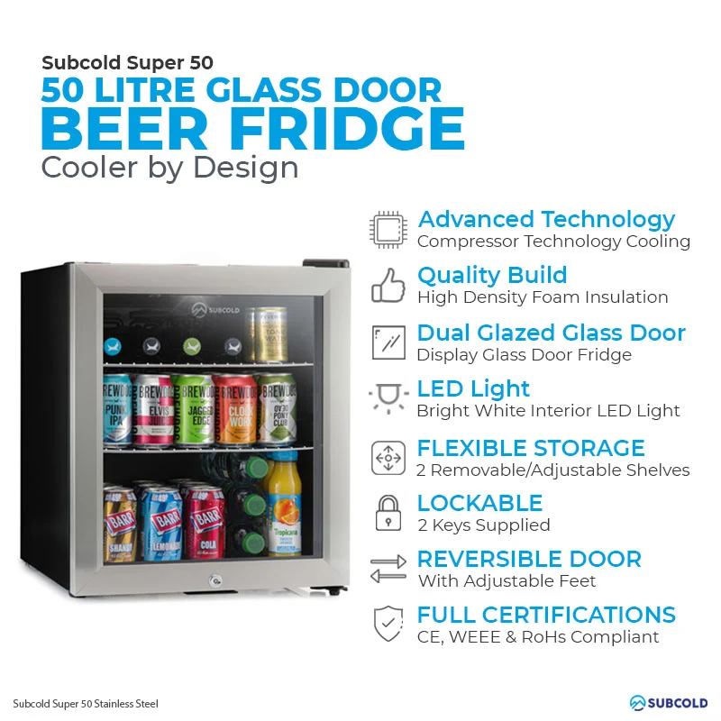 Subcold Super 50 LED Beer Fridge - Stainless Steel | Refurbished