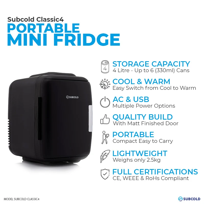 Subcold Classic 4L Mini Fridge - Black | Refurbished