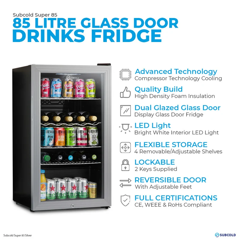 Subcold Super 85 LED Beer Fridge - Silver | Refurbished