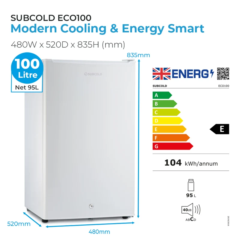 Subcold Eco100 LED Under Counter Fridge - White | Refurbished