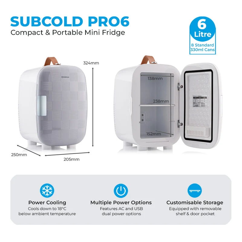 Pro 6L Cheq Mini Fridge - Grey | Refurbished