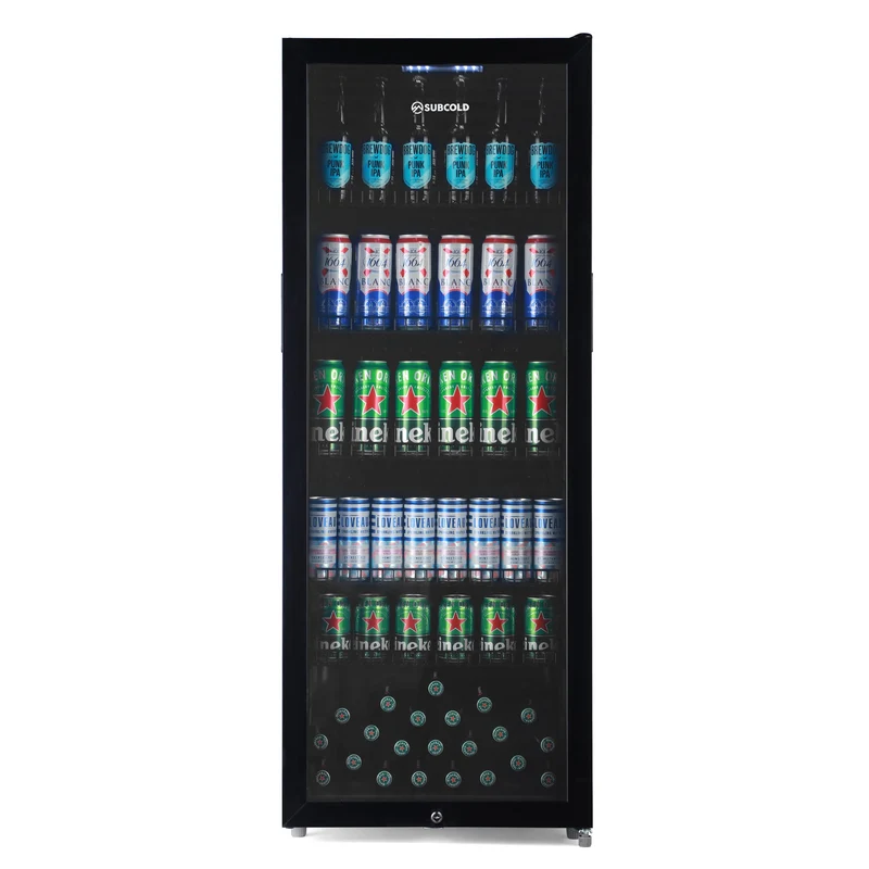 Subcold MAXI250LED Tall Drinks Fridge - 237L Glass Door Beer Fridge for Home Bar & Man Cave - Black