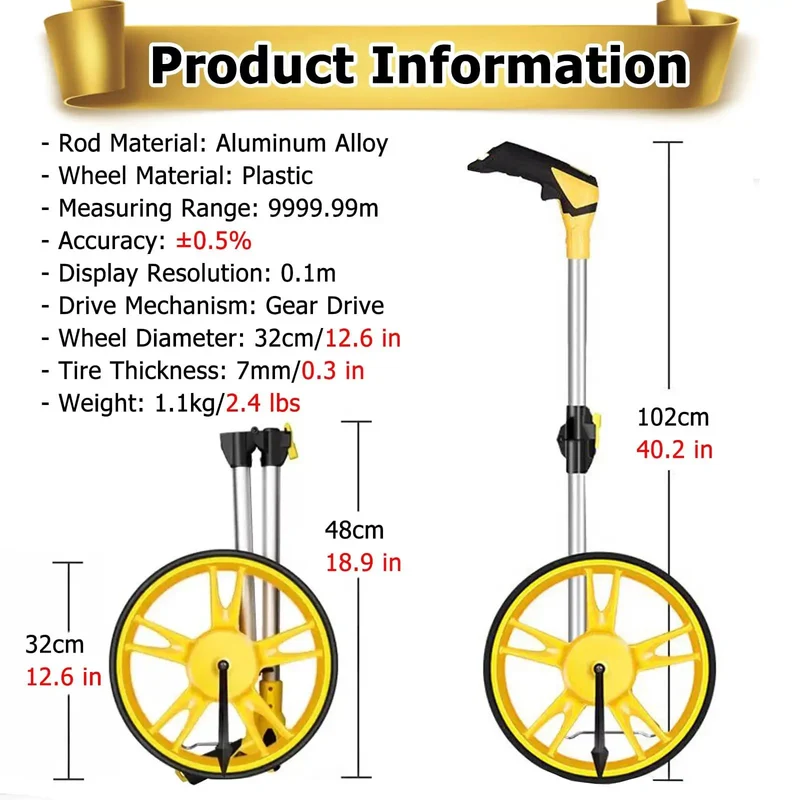 Heavy Duty No Hassle Hand Push Measuring Wheel With Non Slip Handle And Collapsible Aluminum Shaft That Packs Sleek In Any Tailgate Box For Yard Crews And Homesteaders