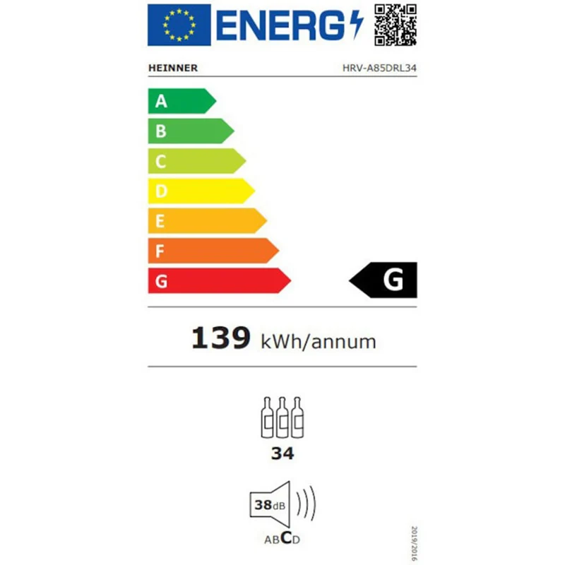 Heinner HRV-A85DRL34 wijnkoelkast – 85 liter – 34 flessen – houten leggers