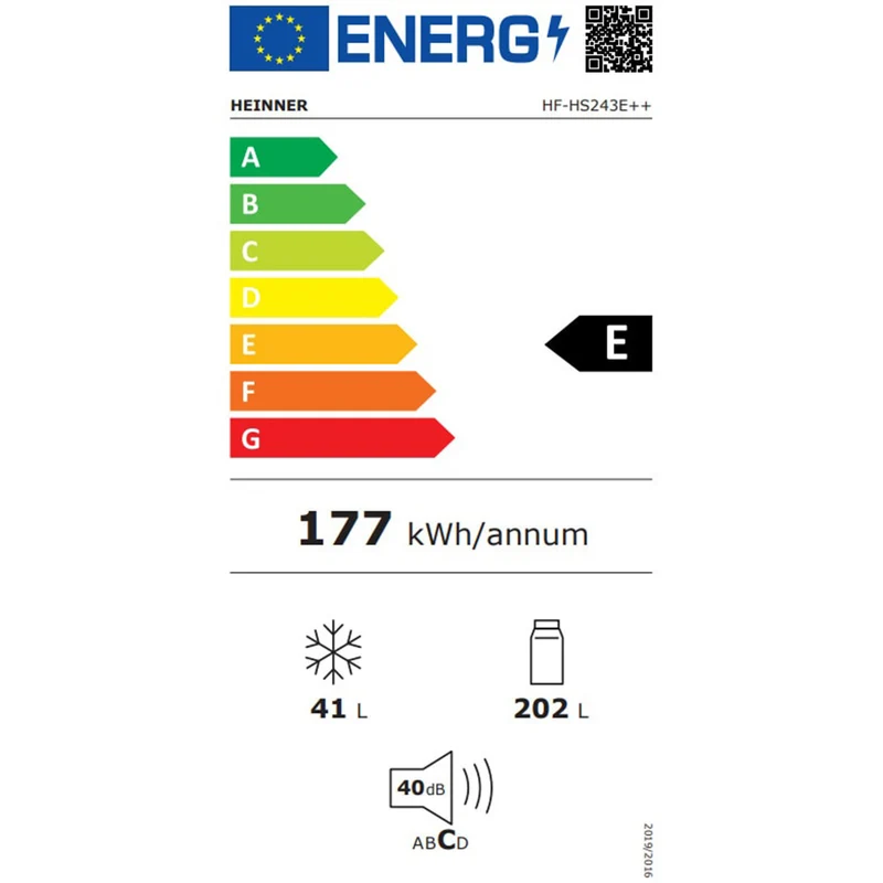 Heinner koel-vriescombinatie HF-HS243E – 243 liter – LED-verlichting – energielabel E