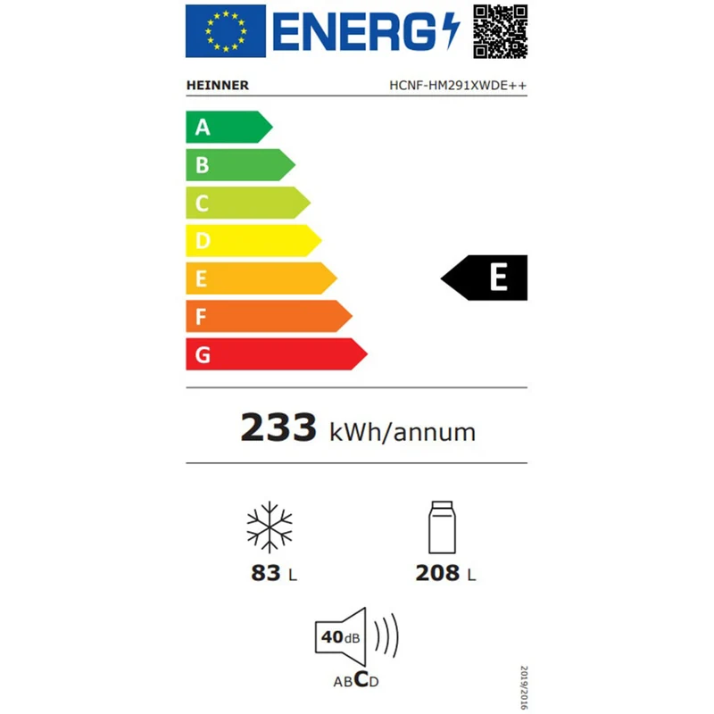 Heinner HCNF-HM291XWDE koel-vriescombinatie – 291 L – Total No Frost – waterdispenser – energielabel E