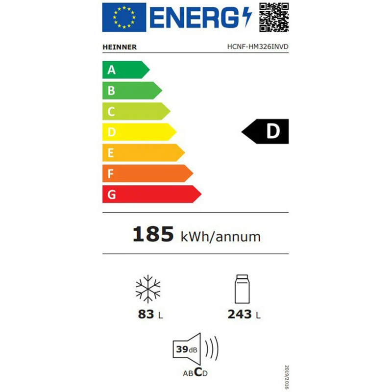 Heinner HCNF-HM326INVD koel-vriescombinatie – 326 liter – No Frost