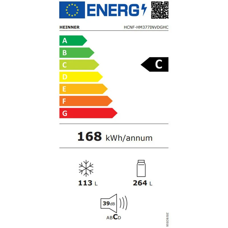 Heinner HCNF-HM377INVDGHC koel-vriescombinatie – 377 liter – No Frost – inverter compressor