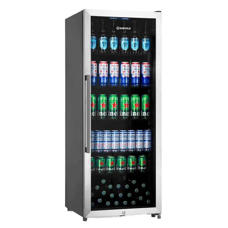 Subcold MAXI250LED Tall Drinks Fridge – 237L Glass Door Beer Fridge for Home Bar & Man Cave - Stainless Steel