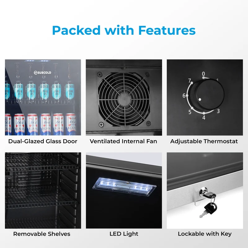 Subcold MAXI250LED Tall Drinks Fridge – 237L Glass Door Beer Fridge for Home Bar & Man Cave - Stainless Steel
