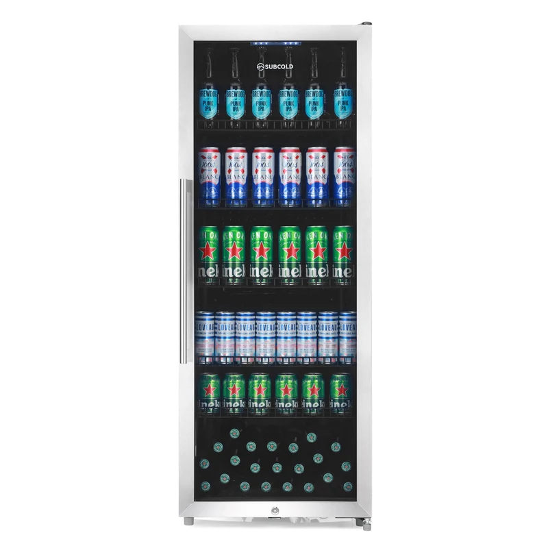 Subcold MAXI250LED Tall Drinks Fridge – 237L Glass Door Beer Fridge for Home Bar & Man Cave - Stainless Steel