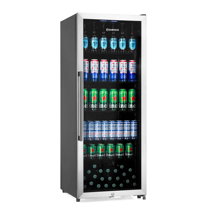 Subcold MAXI250LED Tall Drinks Fridge – 237L Glass Door Beer Fridge for Home Bar & Man Cave - Stainless Steel