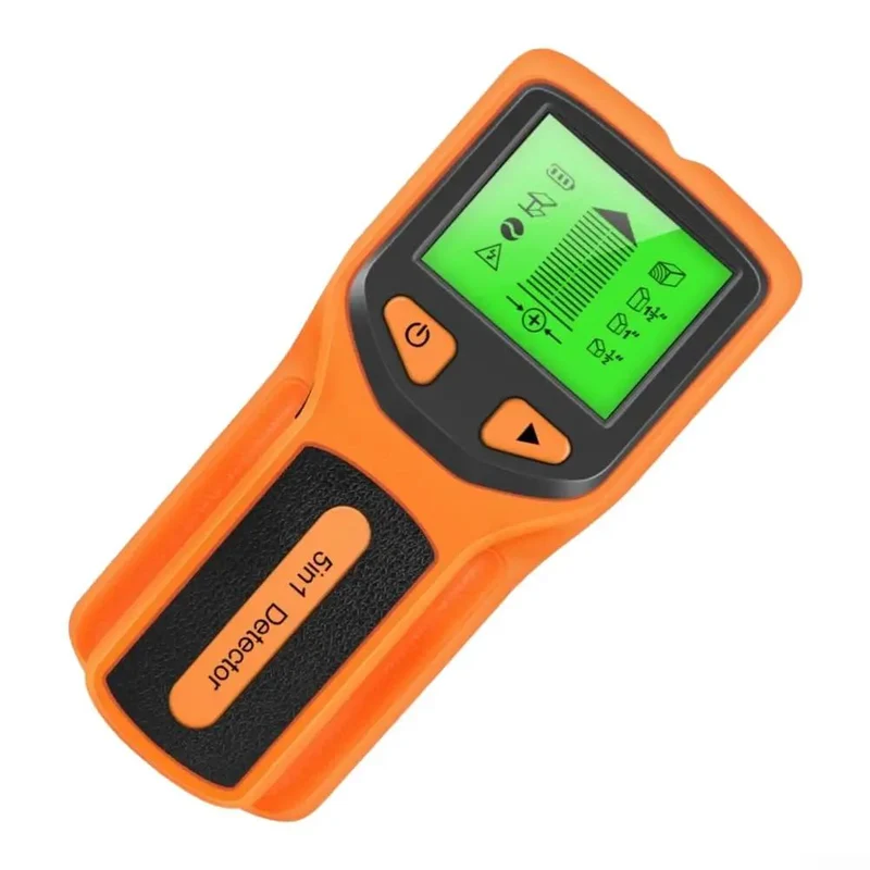Total Game Changer Five In One Stud Finder Wall Scanner With Bright LCD Screen For Pinpointing Wood Studs Live AC Cables And Pipes Behind Drywall Dead Accurate Deep Scan Range Up To 2 36 Inches Orange