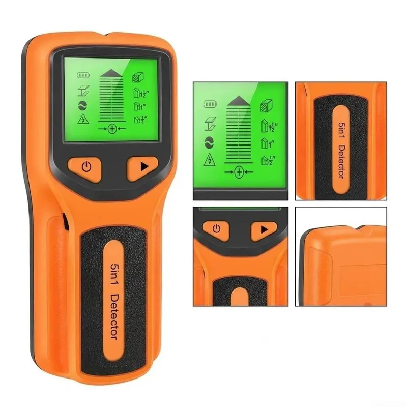 Total Game Changer Five In One Stud Finder Wall Scanner With Bright LCD Screen For Pinpointing Wood Studs Live AC Cables And Pipes Behind Drywall Dead Accurate Deep Scan Range Up To 2 36 Inches Orange