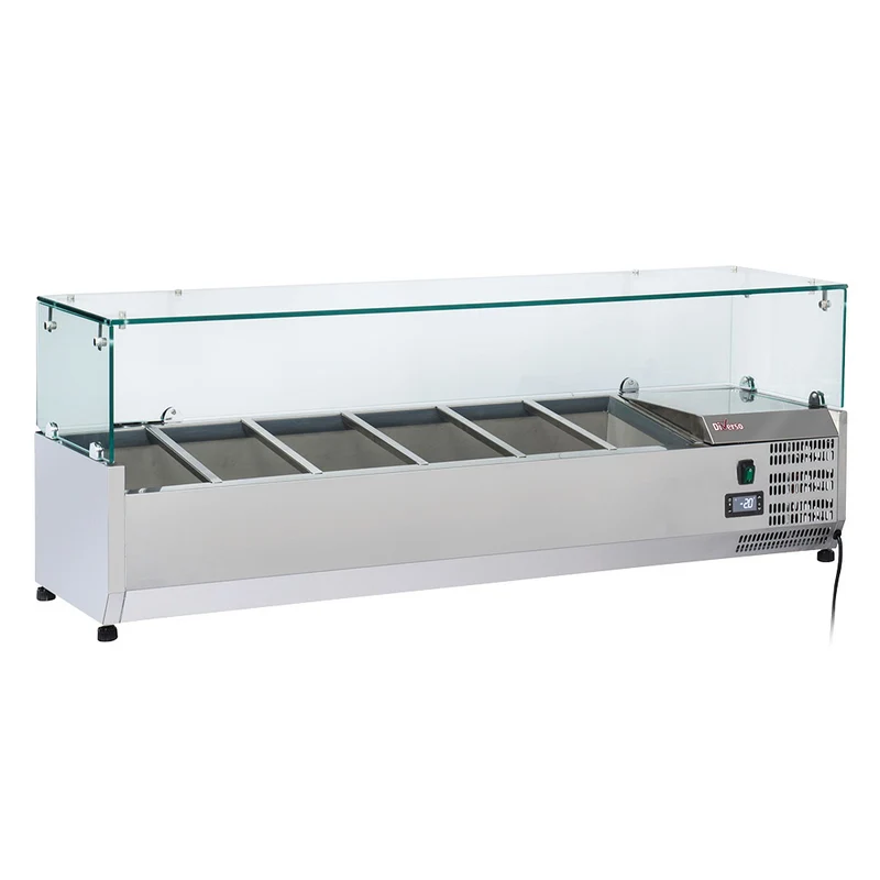 Zutatenkühlvitrine 150 cm mit Glasaufsatz , für 5x GN 1/3 + 1x GN 1/2, WR-SY15-V3