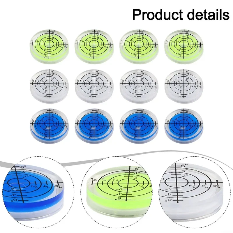 Hella Precise 32Mm Round Bubble Level Set Of Twelve Vibrant Yellow Green Blue White Spirit Measuring Tools For Acrylic Projects Carpentry Work Top Tier