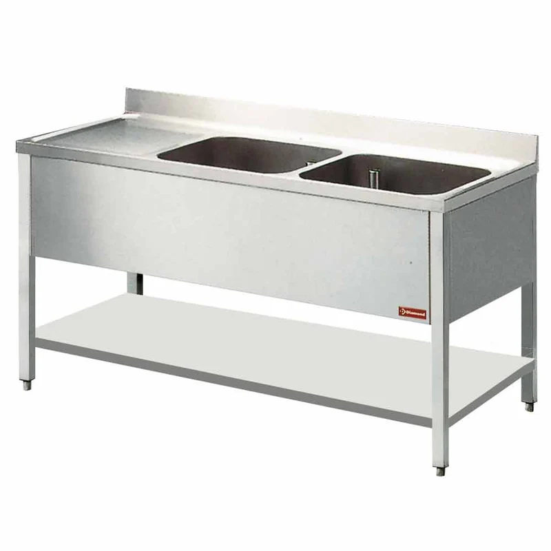 Spültisch 2 Becken und 1 Abtropffläche - L1421S-D