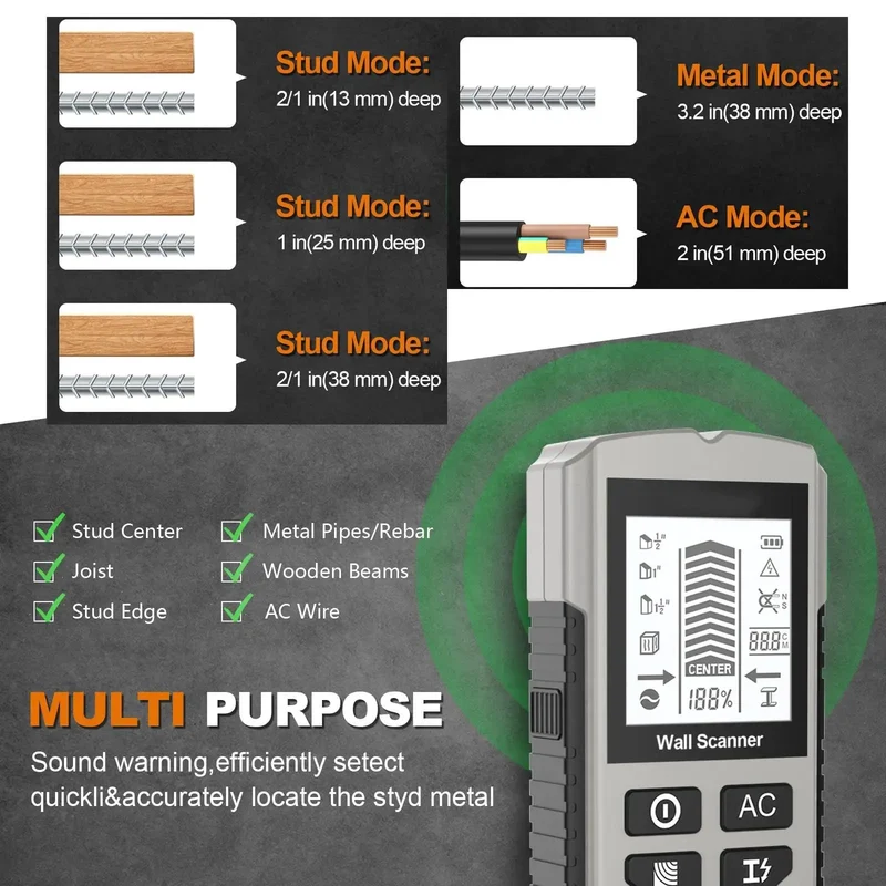 Sweet Tool 7-In-1 Digital Stud Finder Wall Scanner Features Bright LCD Screen Deep Scan Capability Locating Wood Studs Metal Pipes And Live Ac Wiring Up To One Point Five Inches For Zero Hassle Diy Home Projects