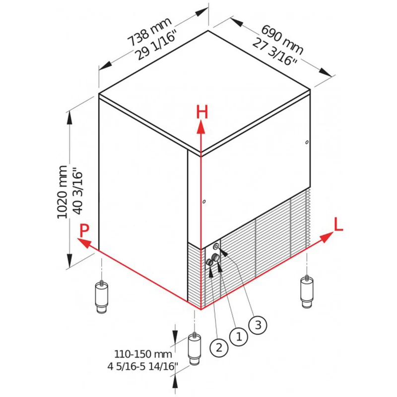 Eisbereiter PEBBLE ICE 146 kg, mit 50 kg-Vorratsbehälter – WASSER - PEB150/50W