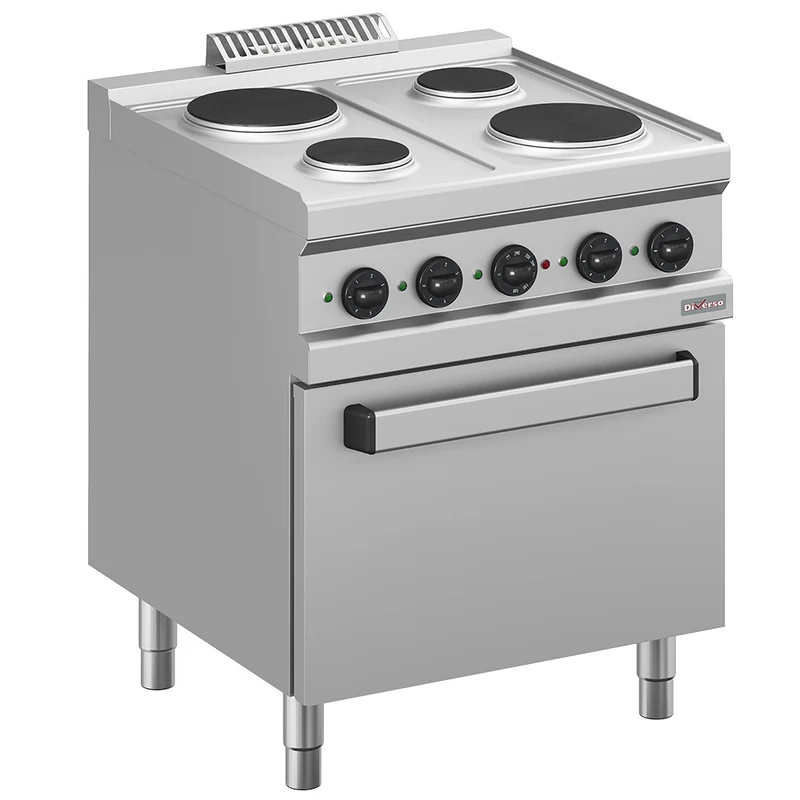 Profi Elektro-Standherd mit 4 Gussplatten & GN 2/1 Elektrobackofen, WR-E4PF-F3